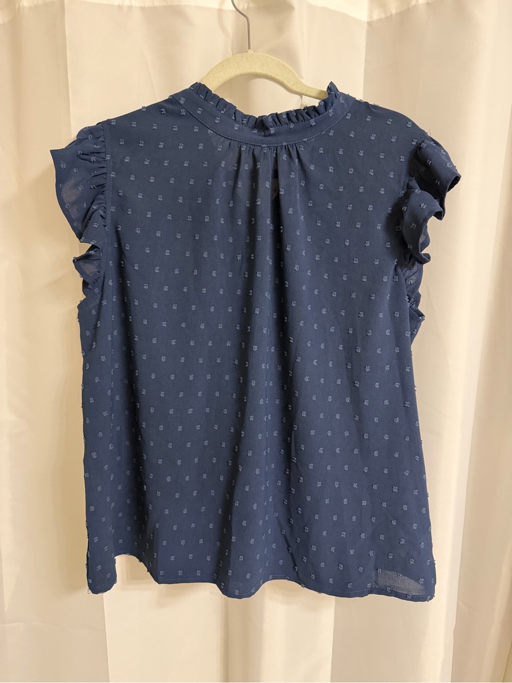 Navy Ruffle Sleeve Swiss Dot Blouse